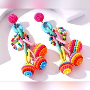 NWT Colorful Acrylic Pom Pom Tassel Earrings 🏳️‍🌈🌈